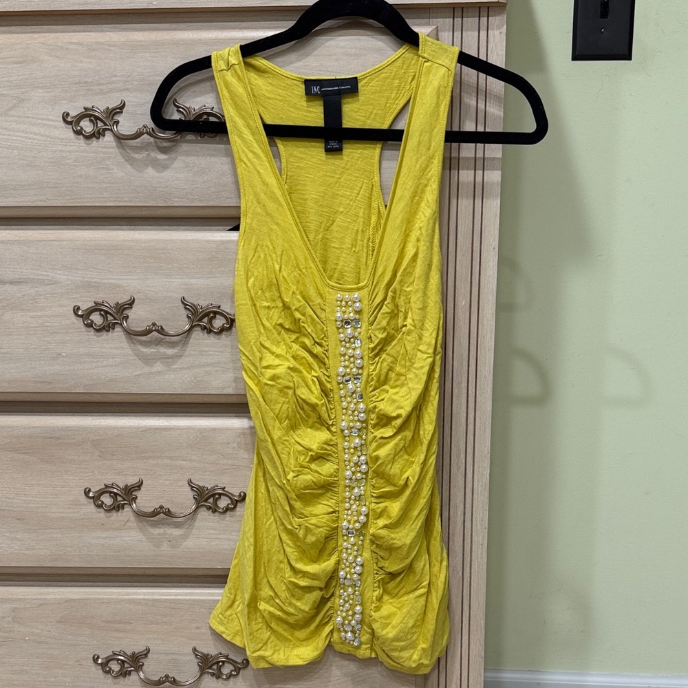 INC International Concepts Yellow Ruched Tank Top
